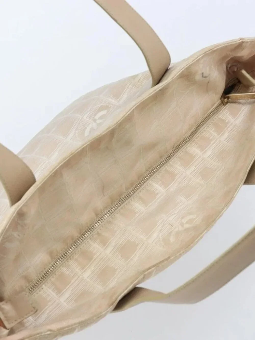 CHANEL New Travel Line Tote Bag Nylon Beige Gold CC Auth BA11779